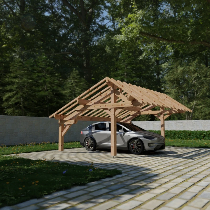 Carport Bois Douglas - 2 Pans Asymétriques - Country 2 Carport Bois Douglas - 2 Pans Asymétriques - Country – Image 2