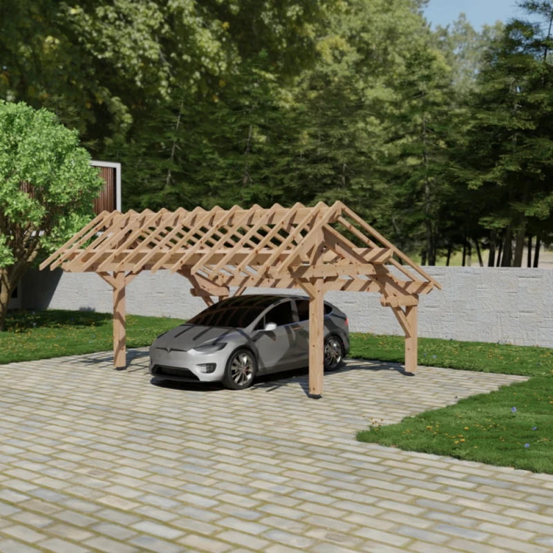 Carport Bois Douglas - 2 Pans Asymétriques - Country 1 Carport Bois Douglas - 2 Pans Asymétriques - Country